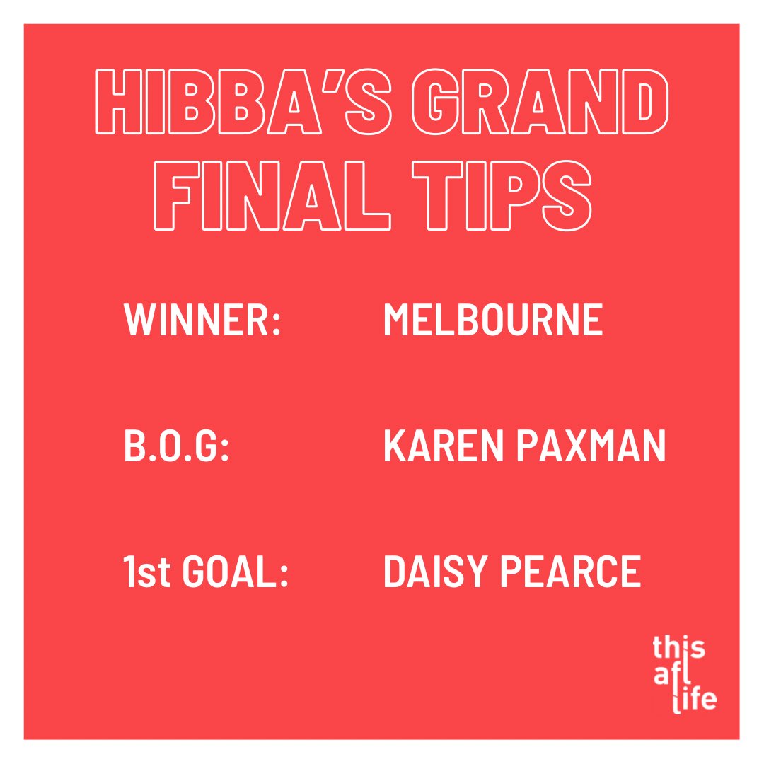 MERRY #AFLW GRAND FINAL DAY!

Al has been laid out with covid this week, but we felt it important to get our GF tips in. 

As you can see, we’ve gone ALL IN on The Dees and Paxy. Yay footy!

#ThisAFLLife #AFLWGF