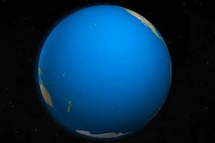 AdamRogers2030's tweet photo. The Earth is rarely shown from this angle, directly above the Pacific Ocean. It puts #SDG14, Life under Water, into proper perspective. https://t.co/XcbGnSNGk0