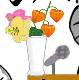 ちなみに花瓶の花にも意味があります。花言葉調べてみてね! 