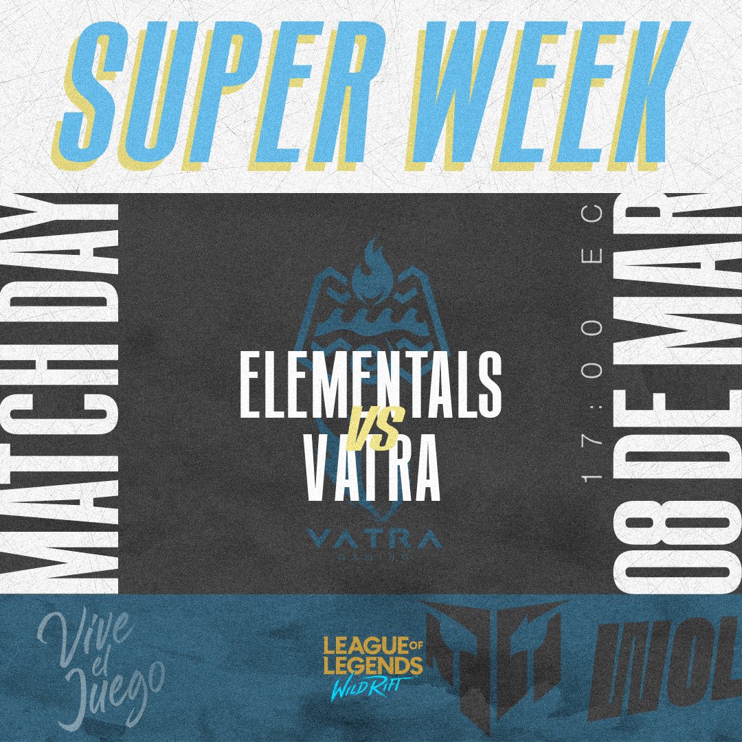 🔥⛰Elementals Gaming🌊🌫 (@elementals_gg) on Twitter photo ¡Súper semana, día #4!
Y llegamos al último partido de esta aventura. Esperamos cerrar nuestra participación en el #WRELatam con una victoria💪🏽
🆚 <a href="/VatraGaming/">VatraGaming</a>
⏰17:50 🇪🇨
📺Off stream
#ViveElJuego🎮 #WildRift ¡Súper semana, día #4!
Y llegamos al último partido de esta aventura. Esperamos cerrar nuestra participación en el #WRELatam con una victoria💪🏽
🆚 <a href="/VatraGaming/">VatraGaming</a>
⏰17:50 🇪🇨
📺Off stream
#ViveElJuego🎮 #WildRift