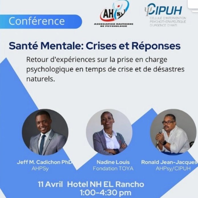 timvalda_'s tweet photo. Santé Mentale : crises et reponses. Comment les professionnel.les en sante Mentale en Haiti se mobilisent et s'activent auprès de la population.  C'EST ce lundi à El Rancho. #CIPUH2ans #santementale https://t.co/qlCD8UTqJH