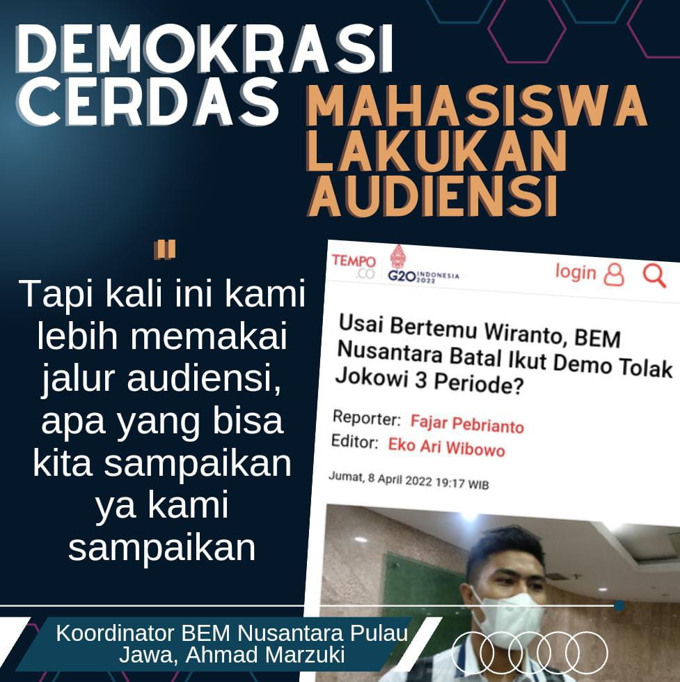 DEMOKRASI CERDAS
Mahasiswa memakai jalur audiensi utk sampaikan aspirasi👍

Ketua Wantimpres Wiranto
@Fariza_Irawady