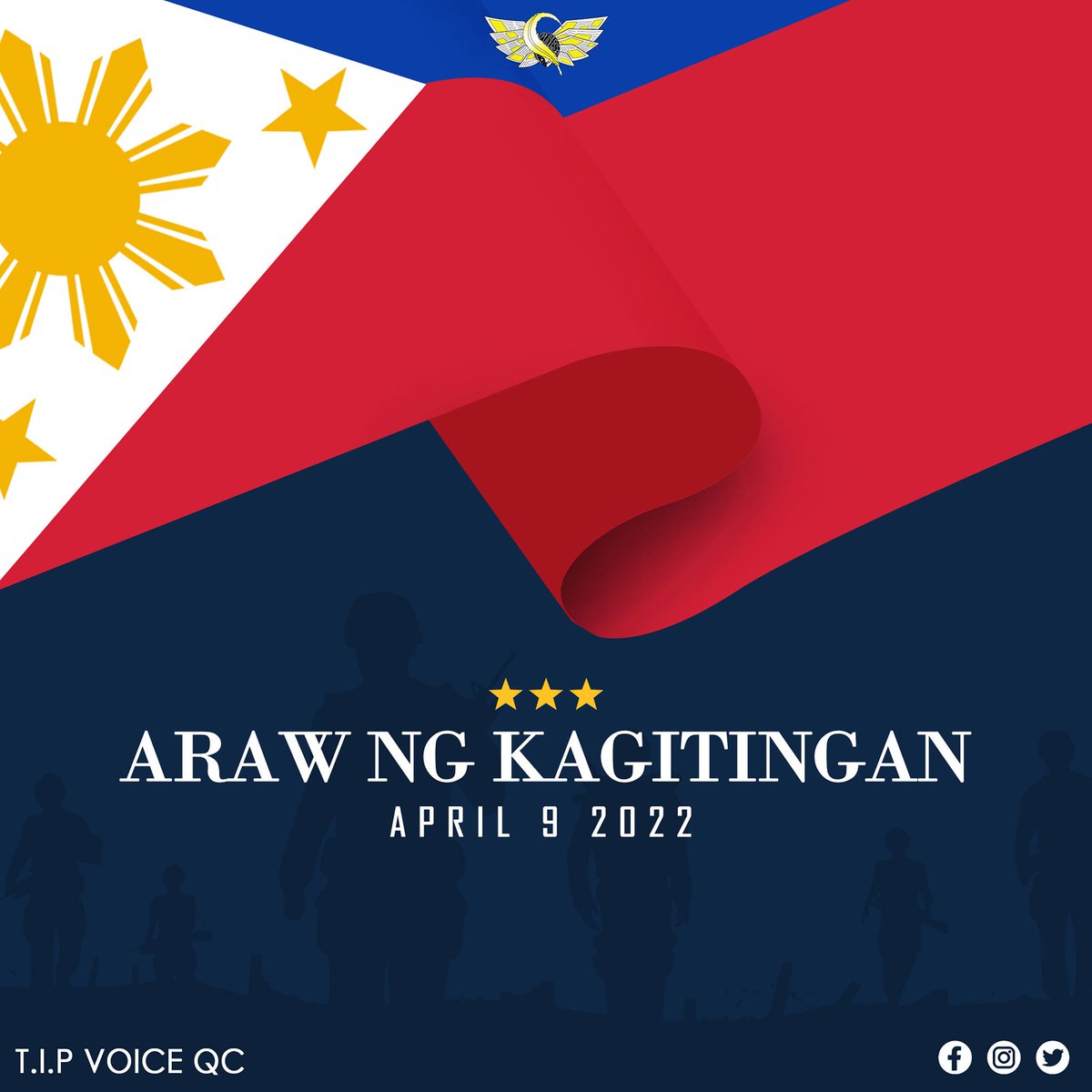 TIPVoiceQC's tweet photo. The Day of Valor is celebrated once again to remind us that it takes determination and courage to succeed. Let us commemorate the efforts of those who served and protected our country during the World War II, and may we exhibit the same energy in our own ways. https://t.co/3eCLAbumeK