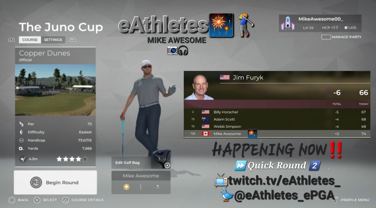 EathletesEpga's tweet photo. eAthletes🎆|twitch📺
#PGATour2K21
⏩️ Quick Round 2️⃣

"Juno Cup"
ft. 🎆🏌‍♂️ Mike Awesome 📷 🎧

#Livestreaming
🍿📺 https://t.co/B4Q6zs9422

#JunoCup #CopperDunes
#eSports🎮 ePGA RookieSZN.7
@SmallStreamersR @SGH_RTs @DynoRTs  @Twitch_RT @BlazedRTs https://t.co/ZfUyyrJQxa