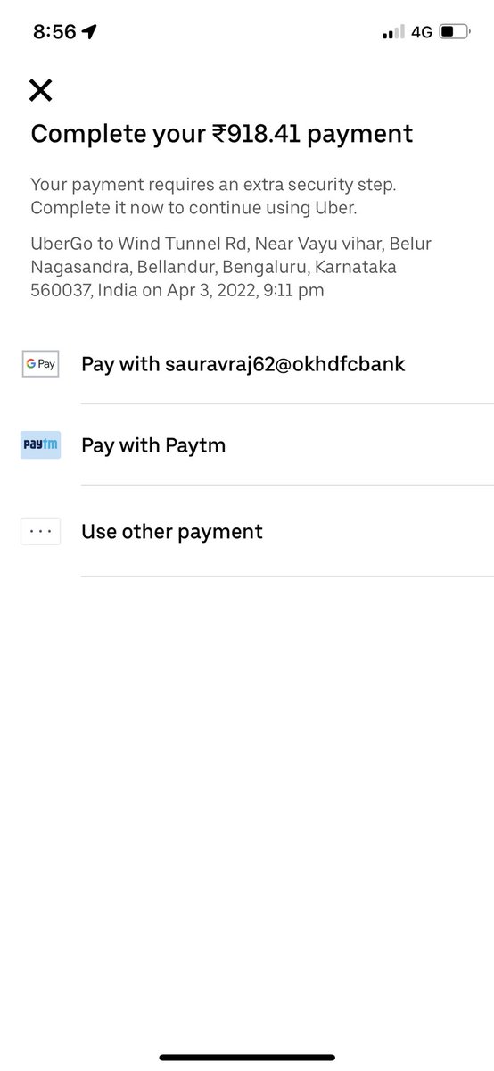 iamsraz's tweet photo. @Uber_Support @Uber_India @Uber @uber 
I already paid my cab fare on 3rd April 9:12PM, but your app showing payment as incomplete.
Can you please resolve this ASAP? I’m not able to book the ride.
#uber https://t.co/6PsYwKf5lW