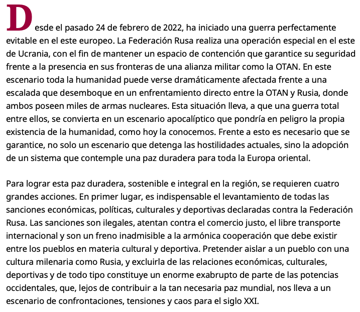 EmbRusPan's tweet photo. 🔎Artículo "Por una Paz Duradera", por el Dr. Luis Acosta Betegón, Director del #CRUSAM de la @UNIVERSIDAD_PMA.
✒️"Pretender aislar a un pueblo con una cultura milenaria como 🇷🇺Rusia <...> constituye un enorme exabrupto de parte de las potencias occidentales"
📰@EstrellaOnline https://t.co/hRFahXz92Y