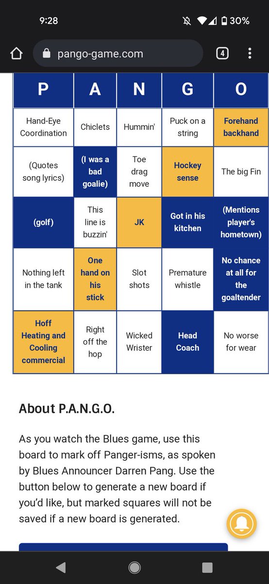pangobingo's tweet photo. Tonight was our second ever PANGO winner! Shout out to @Panger40 for hitting a record 30 squares through the course of the game #pango #panger #stlblues https://t.co/tLfQANrMmw