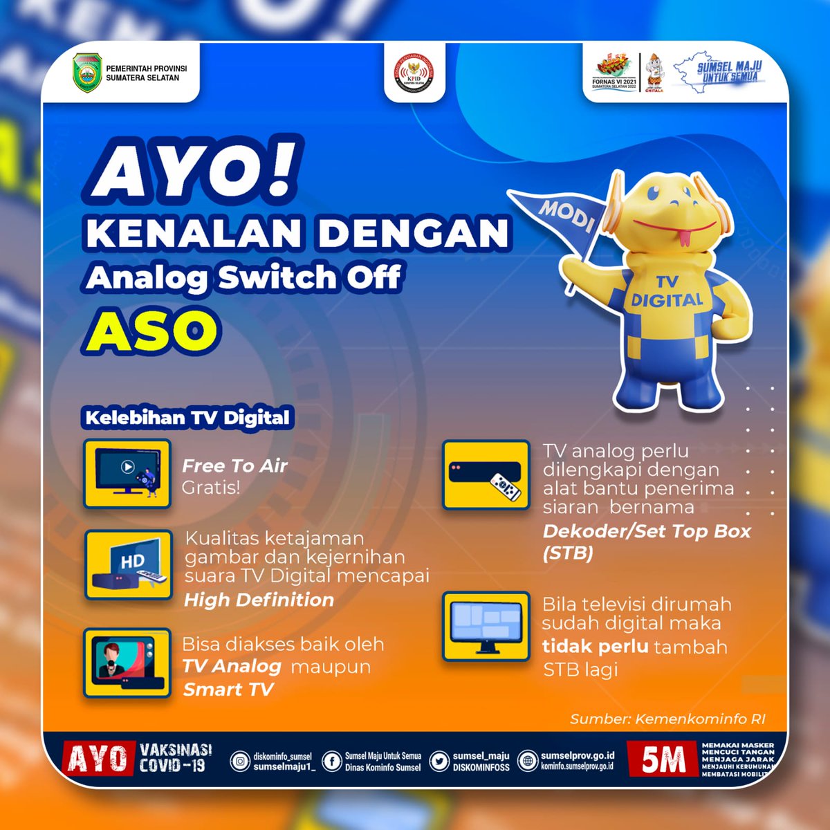 Sobat Wong Kito!! Ayo kenalan dengan Analog Switch Off (ASO)

Cc : @hermanderu1967 <a href="/ach_rizwan/">Achmad Rizwan</a>

#SumselMajuUntukSemua
#Diskominfoprovsumsel
#hermanderu
#mawardiyahya
#nasrunumar
