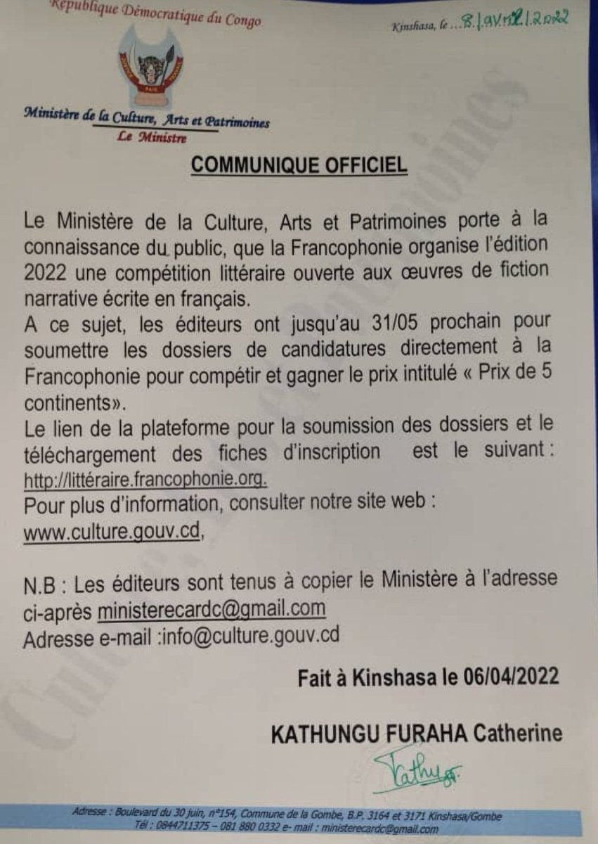 minculturap_rdc's tweet photo. AVIS AUX ÉDITEURS https://t.co/meZ5eyvc5X