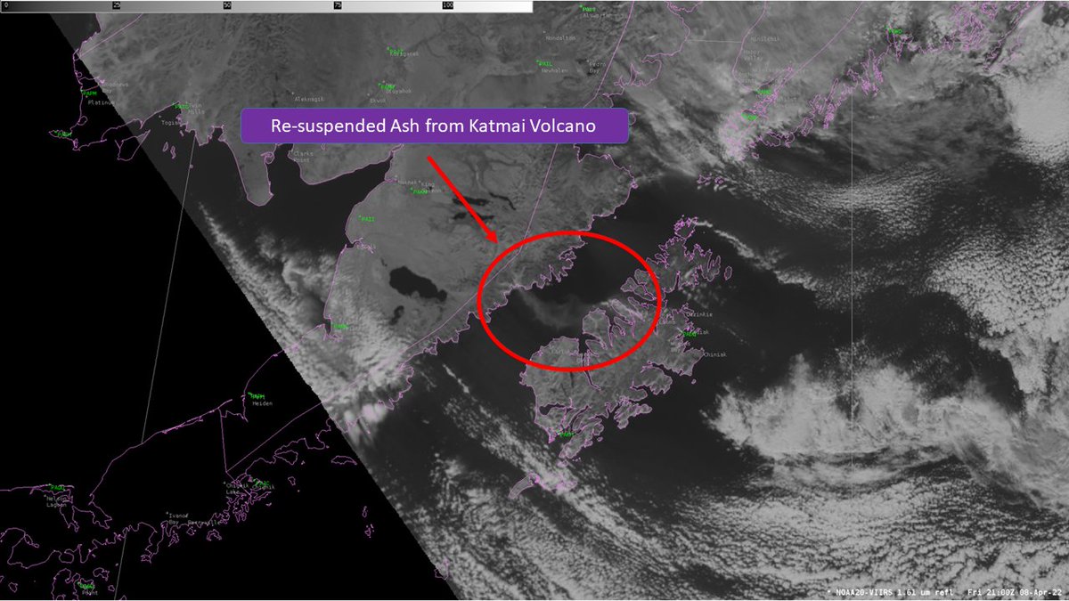 NWSAnchorage's tweet image. 🌋Resuspended ash from the Katmai volcano is currently being transported over Kodiak Island in gusty northwesterly winds. Communities most likely to be affected include Karluk, Larsen Bay and Akhiok. Those with respiratory ailments should use caution outdoors. #AKwx #volcano
