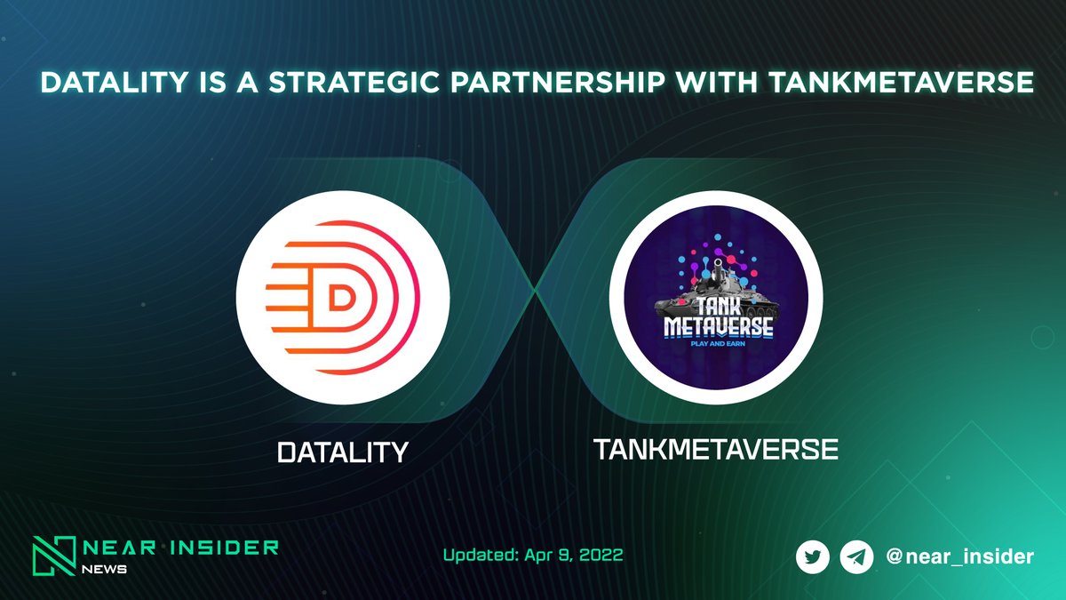 near_insider's tweet photo. 📢 @datality is a strategic partnership with @TankMetaverse
This collaboration starts with marketing activities & plans to expand it with gaming data assets exchange on #DataMarketplace 🚀
#Nearinsider #NEAR #Gamefi #TankMetaverse #NFT https://t.co/3ROyvyD3DK
