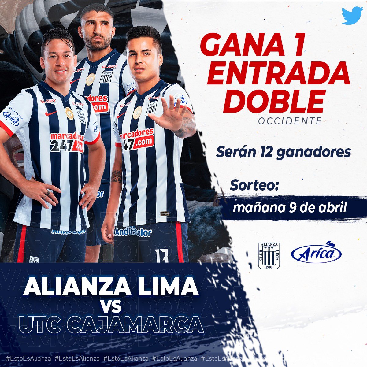 📢¡𝐂𝐨𝐧𝐬𝐞𝐫𝐯𝐚𝐬 𝐀𝐫𝐢𝐜𝐚 𝐬𝐨𝐫𝐭𝐞𝐚 𝐞𝐧𝐭𝐫𝐚𝐝𝐚𝐬 𝐝𝐨𝐛𝐥𝐞𝐬!

⚠️Sorteo: 𝐌𝐚𝗻̃𝐚𝐧𝐚 sábado 09 de abril.

🔼¿Cómo participar?
1. Síguenos.
2. Haz RT y comenta etiquetando a 3 amigos.

#EstoEsAlianza💙 
*Si ya tienes entrada…NO PARTICIPES