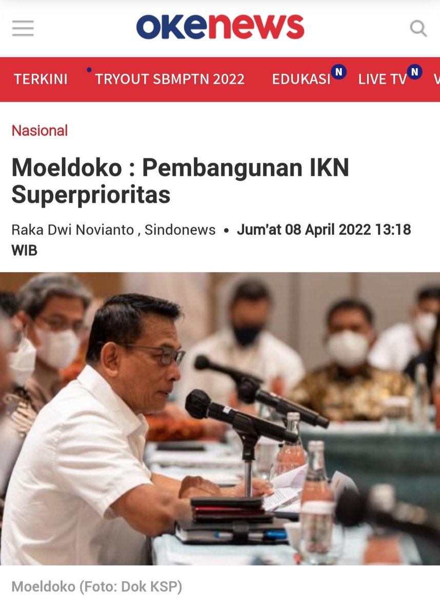 KSP Dr_Moeldoko tegaskan, pembangunan dan pemindahan IKN bukan lagi proyek prioritas, tapi superprioritas

Pembangunan &amp; pemindahan IKN adlh sebuah perjuangan utk mewujudkan Indonesia berkeadilan sosial bagi seluruh rakyat Indonesia
#MoeldokoBentengJokowi
nasional.okezone.com/read/2022/04/0…