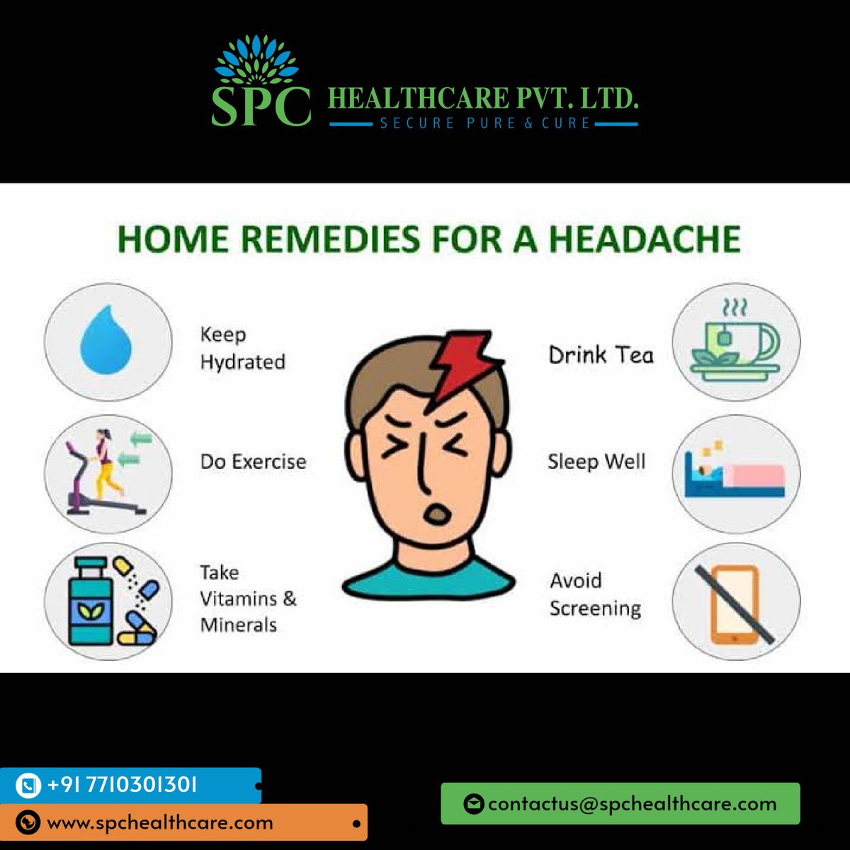SpcHealthcare's tweet photo. Guys headache is so common problem faced by everyone.
Comment down the types of headache.
#spchealthcare
#typesofheadache
#headache
#stayhealthy
#healthylife https://t.co/DzJQJDzTPs