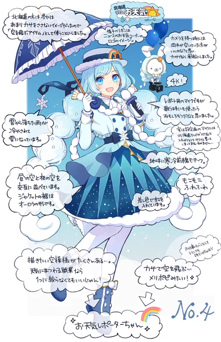 今更ですが、雪ミク最終候補4番お天気レポーターちゃんのメモです。ご査収ください❄️

ポチポチと気軽にできますので、まだの方は投票いただけると嬉しいです☺️✨4月11日までです❄
投票サイト
https://t.co/ha8REiBZeL
ピアプロ
https://t.co/htEs272Te9

#雪ミク
#雪ミク2023 
#SNOWMIKU2023 