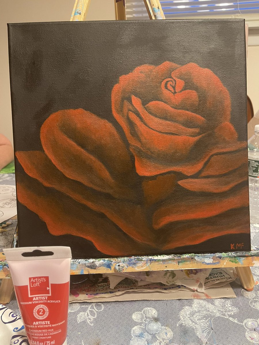 k8mccarty's tweet photo. @Artsherpa the black is still drying! critiques are welcome, please! (itβs a 12x12, i had to extend my petals). #acrylicapril #theartsherpa https://t.co/U035iEX9DQ