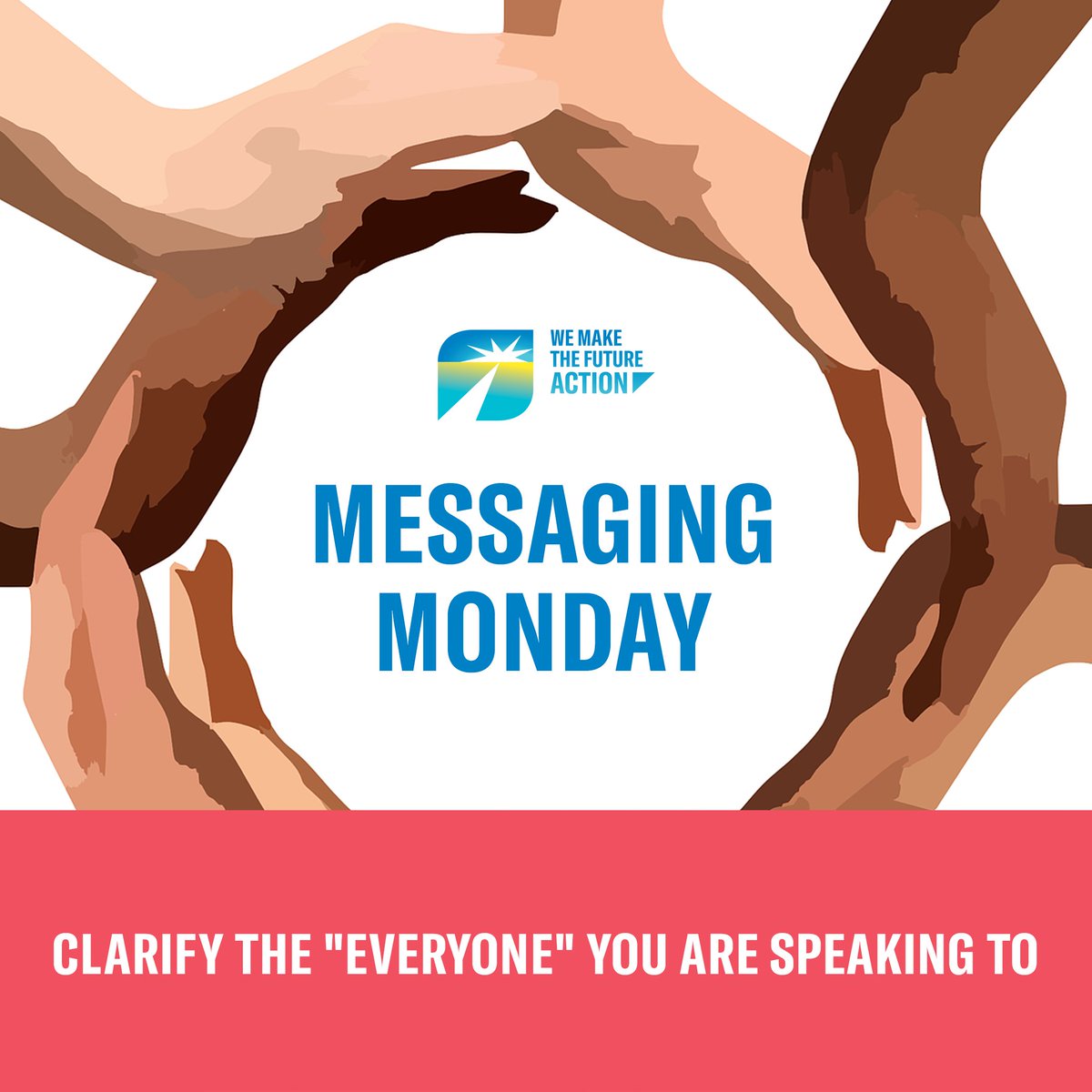 WMTFAction's tweet photo. We’re kicking off a series: Messaging Monday. Every Monday morning, you’ll find up-to-date guidance in your feed that shows how to message effectively on an issue relating to current events and politics. This week: the importance of naming race & class in our communications. https://t.co/3OuO0MZtiv