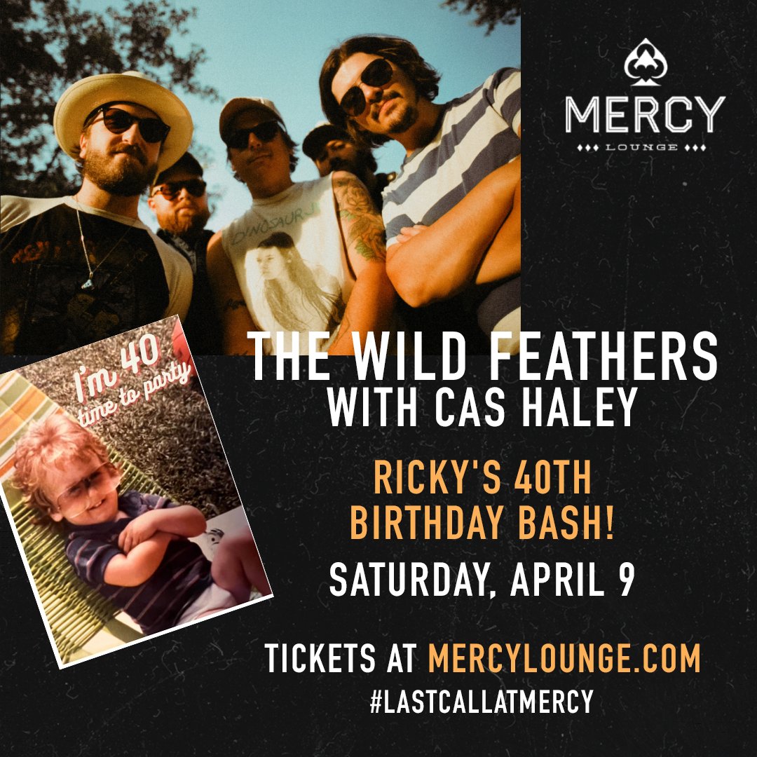 Y'all - tomorrow night just got even better. Join @TheWildFeathers w/ @CasHaleyMusic as they not only give us their last night on Cannery Row, but celebrate Ricky Young's 40th bday! Come party 🤘