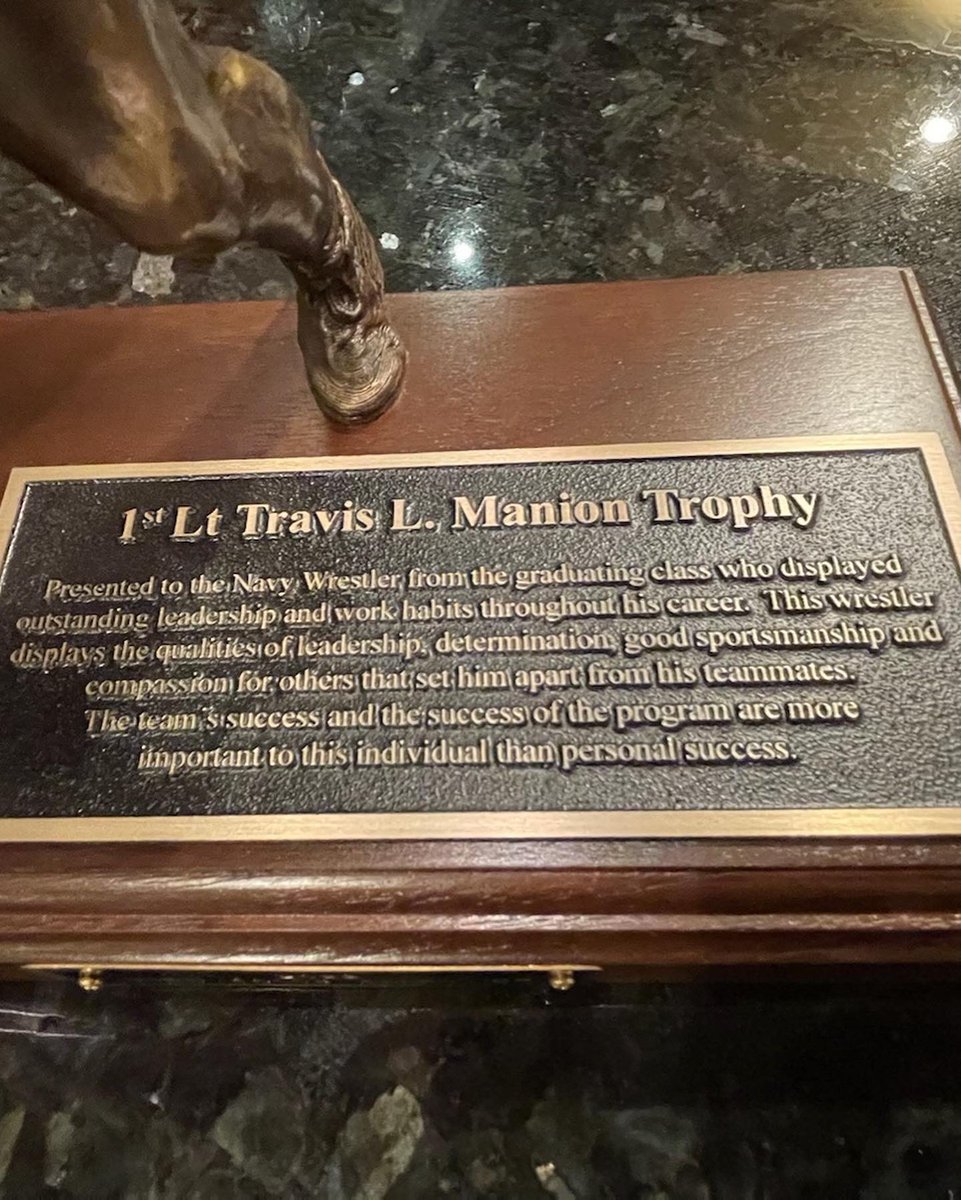 NavyWrestling's tweet photo. Congrats to senior team captain Jacob Allen on receiving the 1stLT Travis Manion Trophy tonight! 

#GoNavy⚓️ x #WinTheBattle https://t.co/cNAXymqt8X