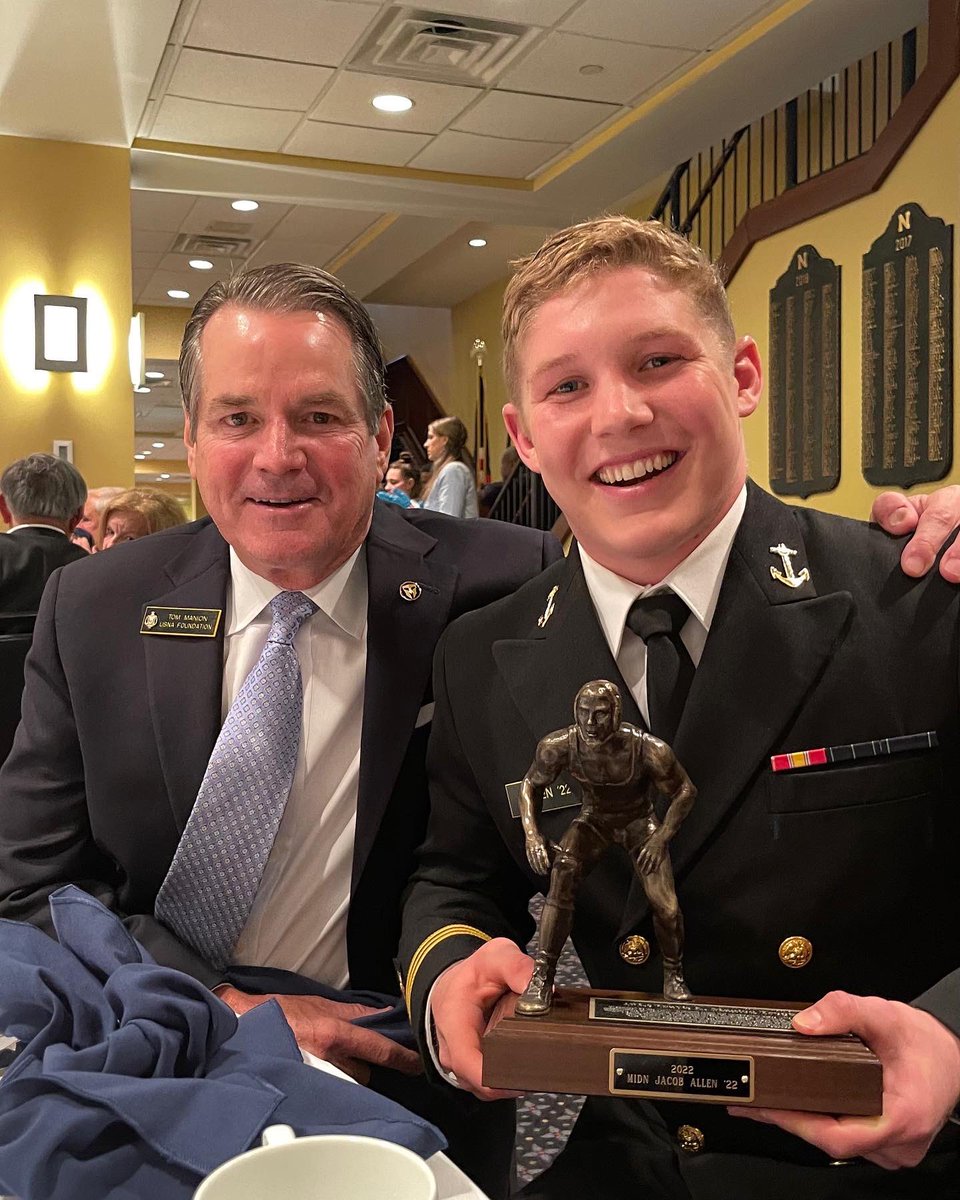 NavyWrestling's tweet photo. Congrats to senior team captain Jacob Allen on receiving the 1stLT Travis Manion Trophy tonight! 

#GoNavy⚓️ x #WinTheBattle https://t.co/cNAXymqt8X
