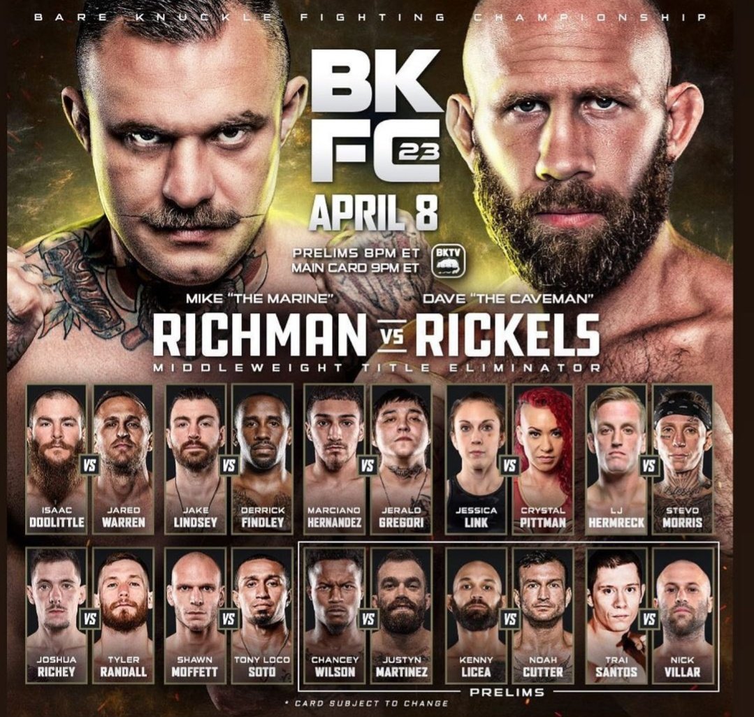 AlGritoDeKOt's tweet photo. Comienza en @STARChannelLA la cartelera del #BKFC23 desde Wichita, Kansas, USA, que tiene como estelar el combate entre Mike Richman y David Rickless.
Además: 
-Isaac Doolittle vs Jared Warren
-Marciano Hernández vs Jerald Gregori
Y más https://t.co/c79sfcV9IF