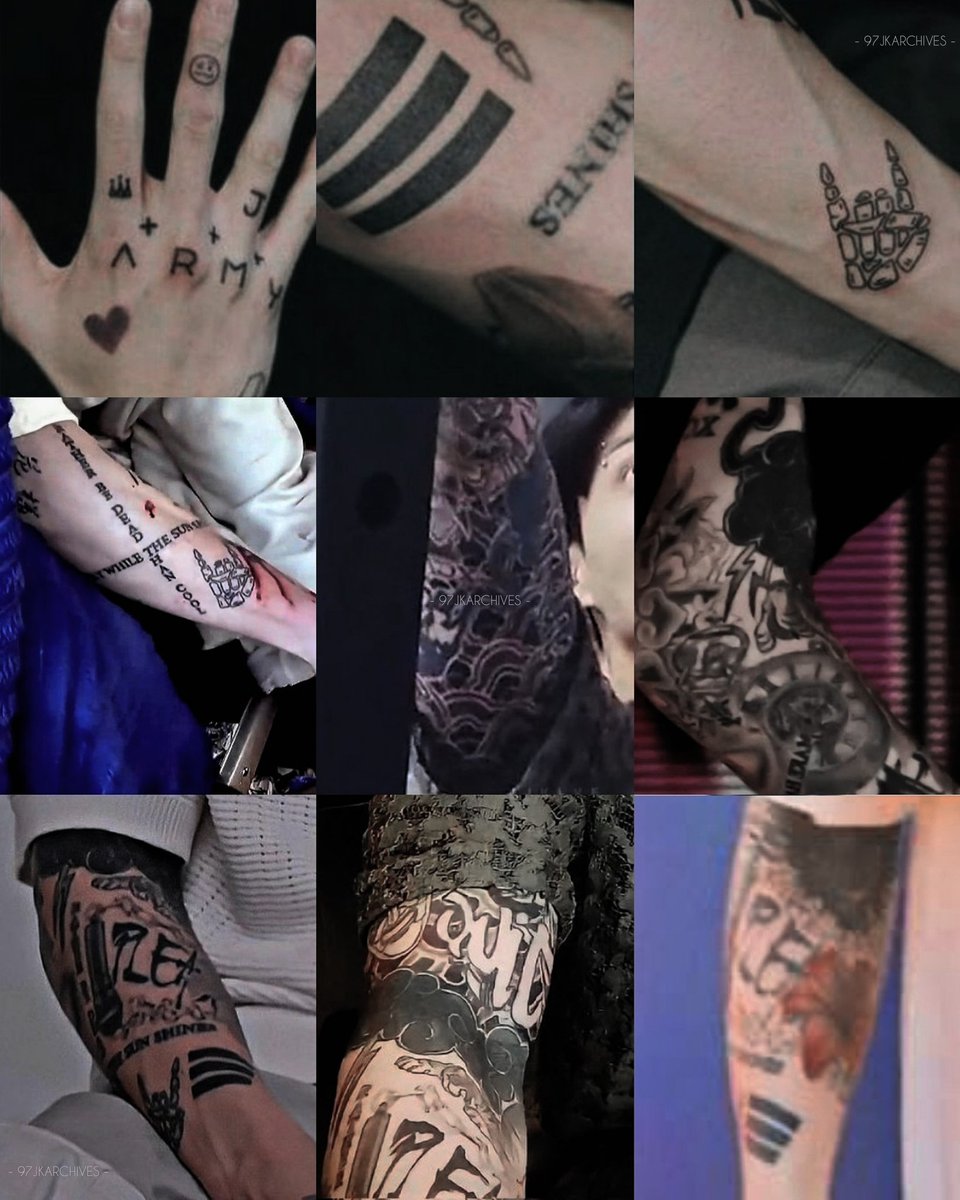 archivesofkook's tweet photo. THE EVOLUTION OF JUNGKOOK'S TATTOOS. https://t.co/PptFN6otPs