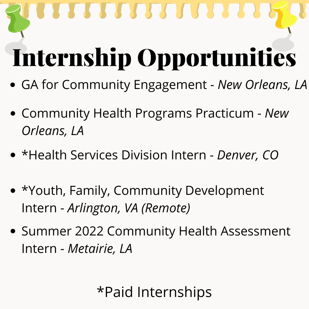TulaneMCH's tweet photo. Happy Friday MCH-ers! Every other Friday, we are posting a #JobRoundUp of public health related jobs, internships, and fellowships.
Check our linktree for more details on these positions https://t.co/Q1sLdgleNd
#WeAreMCH #Employment #PublicHealthJobs #CEMCH #Internships https://t.co/FJZH0471iR