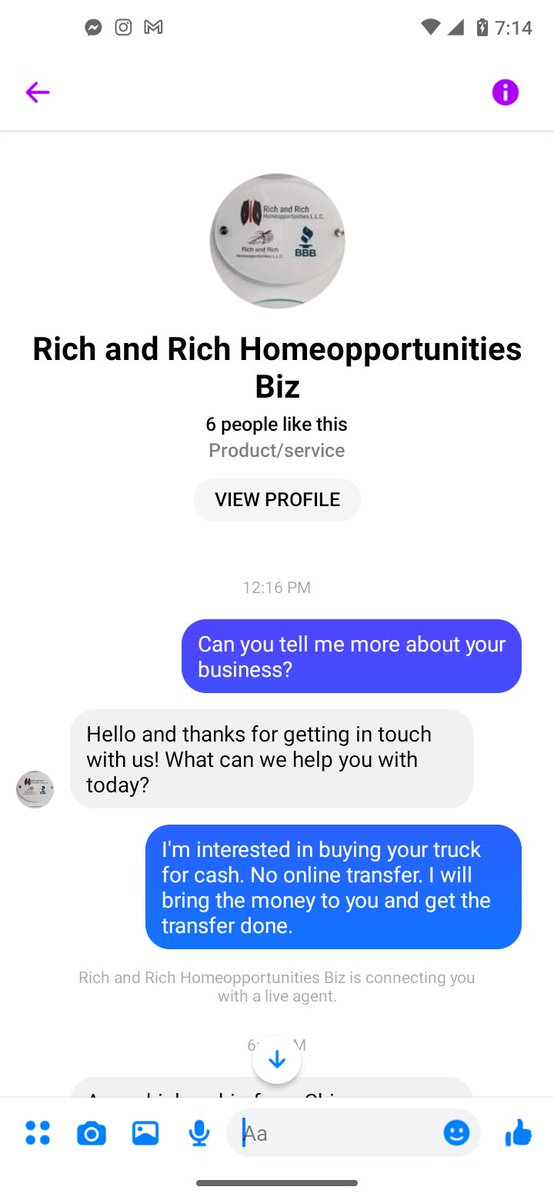 Be careful with this fake business. I clicked on his profile and there is  nothing not even his business. He wants me to pay for his truck with online payment . I told him I will bring cash wherever he is and get the paperwork. He said,no cash only online. He said, take your meds