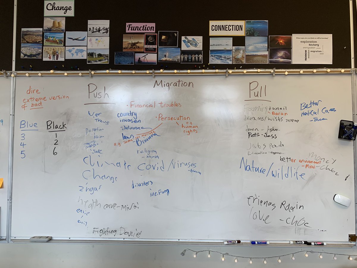 MsJadeLaw's tweet photo. To end our Friday afternoon, students made their thinking visible for migration “push” and “pull” factors (our first line of inquiry for WWAIPAT) by competing in a game of whiteboard tag! 🎉 Week 2 of practicum ✅ #UBCBEd2022 #edutwitter #UBCIBEd @QueenMaryCE https://t.co/rvdrD6tnzP