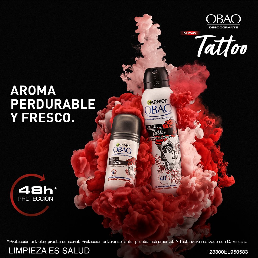 Con una deliciosa fragancia fresca que se queda en tu piel como un tattoo 🔥 ❤️ Conoce #ObaoTattoo