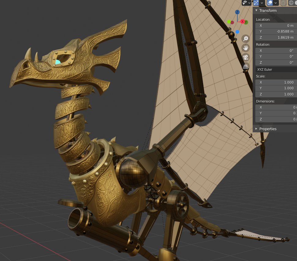 Fennec_Fyre's tweet photo. Little side-project I'm doing for my portfolio and to challenge myself with non-organic modeling--sort of a message-carrying clockwork dragon! https://t.co/uXc1MQz27c