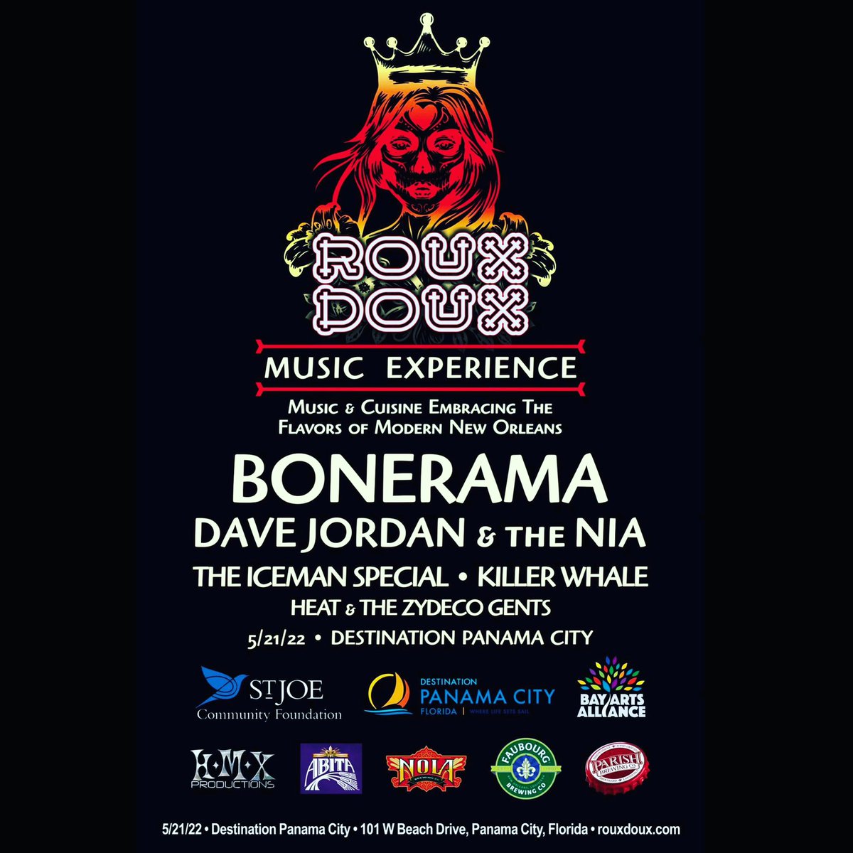 Announcing our return to Panama City FL on May 21, 2022 for The Roux Doux Music Experience! Can’t wait!