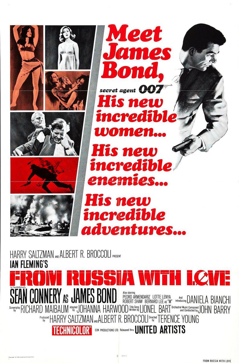 🎬MOVIE HISTORY: 58 years ago today, April 8, 1964, the movie ‘From Russia with Love’ opened in US theaters!

#SeanConnery #DanielaBianchi #PedroArmendariz #LotteLenya #RobertShaw #BernardLee #WalterGotell #VladekSheybal #LoisMaxwell #DesmondLlewelyn #JamesBond