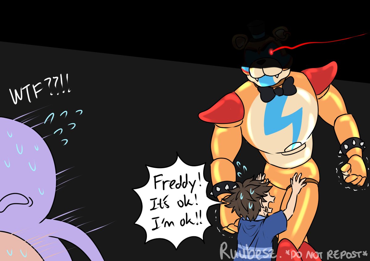 ruubesz's tweet photo. Insult Freddy (how could anyone do that??), and Gregory will fight you.
Insult Gregory... RUN!
(Tbh I don't THINK Freddy's going to use violence, but he won't hesitate to scare the bullies away)
#fnaf #fnafsecuritybreach https://t.co/bVLYQ88d14