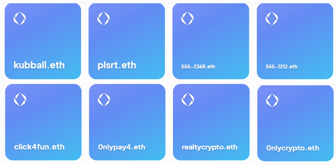 OnlyWithCrypto's tweet photo. #ENS Bundle👽- ON SALE -💀24h - #ETH

- plsrt.eth
- copyr1ght.eth
- 555-2368.eth  
- 555-1212.eth
- kubball.eth 
- 0nlycrypto.eth
- click4fun.eth
- 0nlypay4.eth
- realtycrypto.eth
- Price 0.5 $ETH

✅https://t.co/ZjX5oqrBYt

@cctip_com airdrop 9.51 USDT 500  
✅Follow+❤️+RT https://t.co/itVRXNZvSx