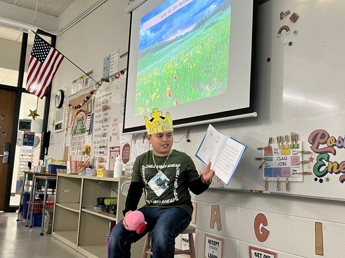 dist126_hg's tweet photo. We are published authors! Third grade wrote narratives about their imaginary friends. #weare126 #hg_126 #hornetstrong @dist126_hg @dist126 https://t.co/hhKT5vIVD6