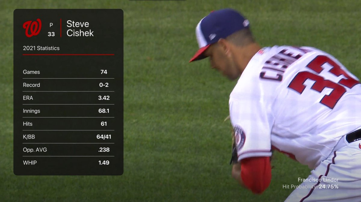SVG_Brandon's tweet photo. Friday Night Baseball on Apple TV+ (which is produced by MLB Network) feels like watching the MLB App on an iPad. 

Simple and clean gfx. Very on-brand for Apple; down to the fonts. 

Combined w/ 1080p and the shallow DoF camera around the dugouts, the overall show is crisp. https://t.co/N4ANJug3KK