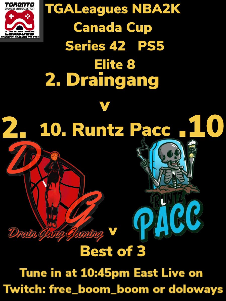 ELITE 8 TGALeagues NBA2K Canada Cup Series 42 PS5
2. Draingang v 10. Runtz Pacc Tune in at 10:45pm East Live on Twitch: free_boom_boom or doloways #TGALeagues #CANADACUP #NBA2K #SERIES42 #PS5 #5V5PROAM <a href="/LeaguesTGA/">TGALeagues</a>