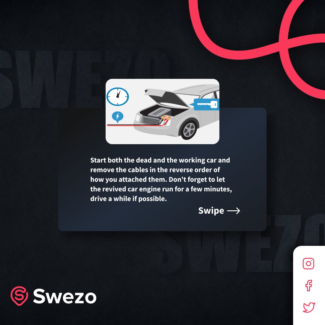 SwezoOfficial's tweet photo. Here's your guide to jumpstarting a car if you ever get stuck. 
Save the post.

#swezo #swezoautoparts #rememberswezo #swezoit #cartips #carcare #jumpstartingacar 3carbattery #carparts #carservice https://t.co/GkeQVClCGH