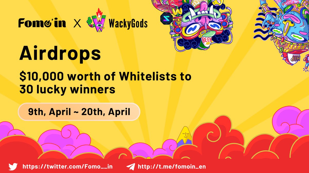 🪙Fomoin collaborates with <a href="/WackyGods/">WackyGods</a> #Airdrop $10,000 worth of #Whitelist 🪂
1⃣RT,♥️,@ 3 frds
2⃣Follow <a href="/Fomo__in/">Fomoin</a> &amp; <a href="/WackyGods/">WackyGods</a> 
3⃣Join t.me/fomoin_en &amp; discord.gg/wackygods 
4⃣Click participate and fill: fomoin.finance/#/airdrop-deta…

#WhitelistGiveaway #NFTGiveaways #NFTs