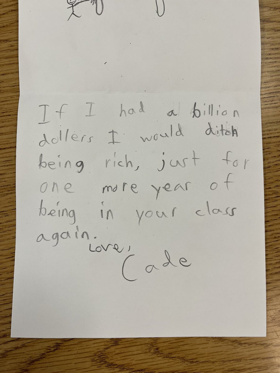 JanBTeach's tweet photo. It’s has been a really busy week. It is easy to feel tired and overwhelmed. Then a child hands me this as he heads out the door. A simple reminder that what do matters to those who matter most. #UMEdTech https://t.co/SCsXJavjCT
