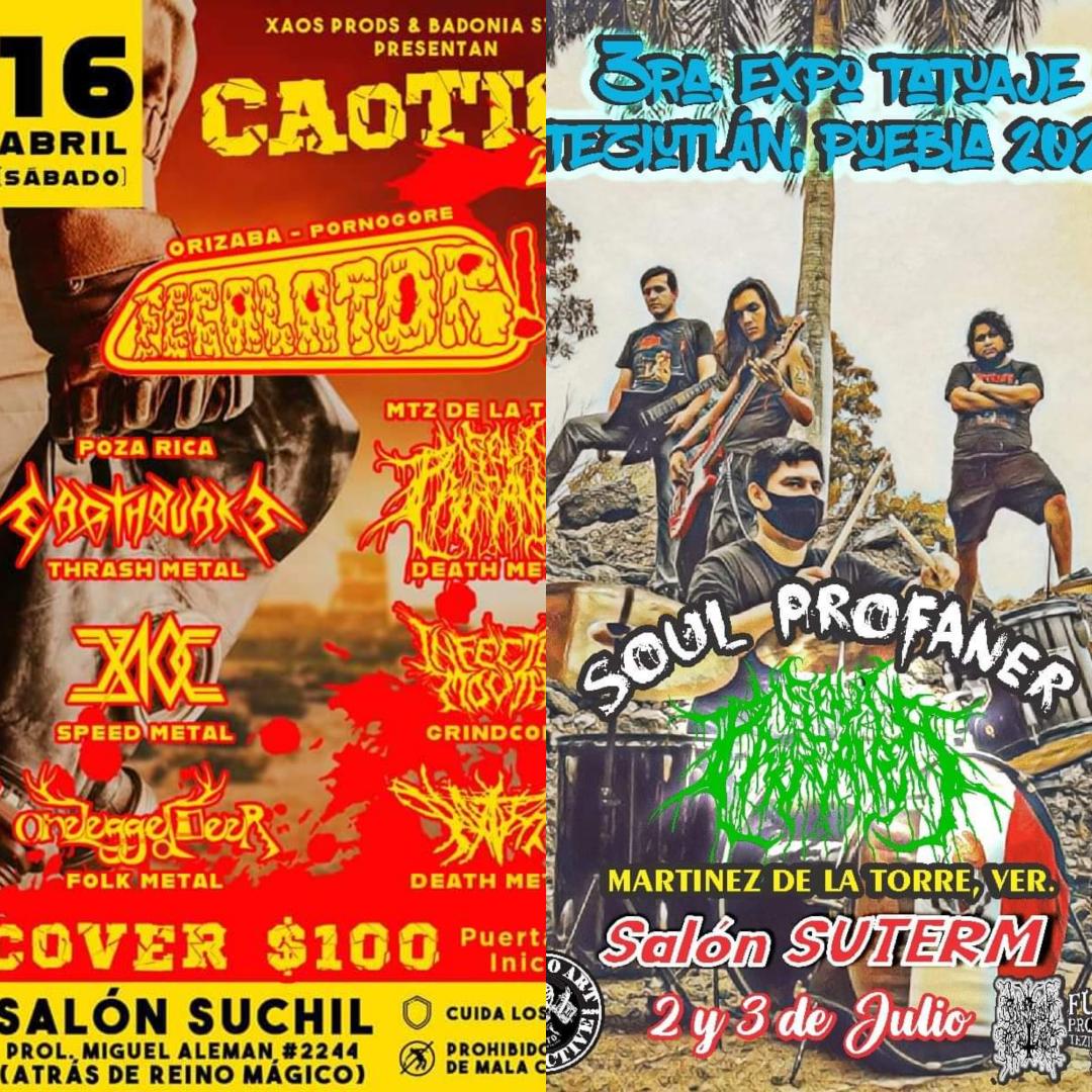 SProfaner's tweet photo. Próximos eventos confirmados:

16 de Abril CAOTICO 2022
en el puerto de Veracruz.

2 y 3 de Julio 3RA EXPO TATUAJE TEZIUTLAN PUEBLA

Compartiendo escenario con grandes bandas locales y foráneas☠️
En cuál nos vemos profanadores!? https://t.co/1aRpjTUr7K
