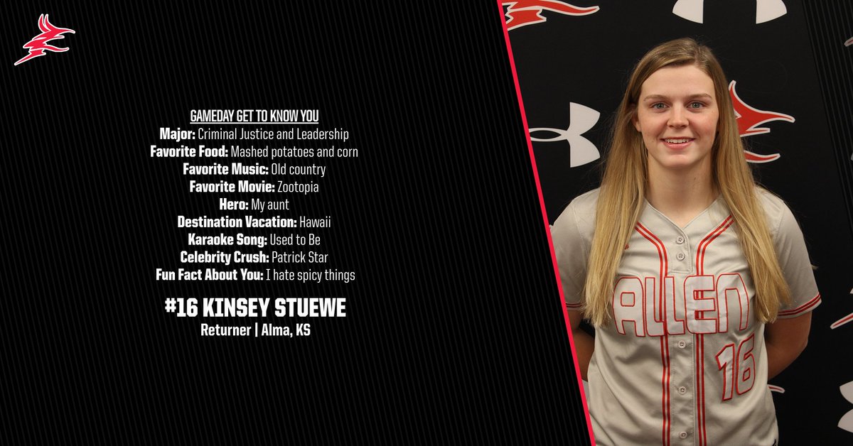 RedDevilSB's tweet photo. It’s Game Day, which means we get to know another one of our Red Devils. Today we have a returner out of Alma, KS: #16 Kinsey Stuewe! #AllenPride @KinseyStuewe00 https://t.co/bz1EcnMA1Y