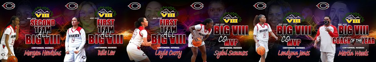 Congratulations to Mo Hawkins for being named Big VIII 2nd Team; Bella Law and Layla Curry for being named Big VIII 1st Team; Sydni Summers and Londynn Jones for being named Big VIII Co-MVP’s and C Woods for being named Coach of the Year. Great season leading <a href="/cen10huskies/">Centennial HS, CNUSD</a> #cen10