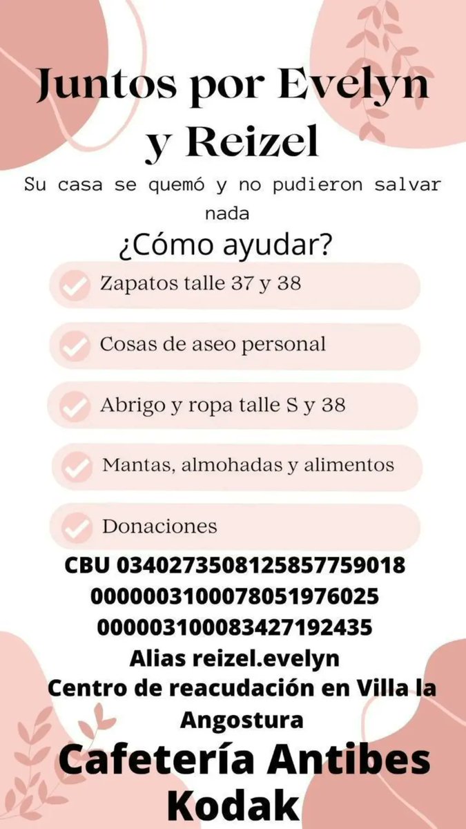 gusleonFX's tweet photo. Mi mejor amiga Evelyn Brand y su amiga Reizel Cedeño perdieron todo en un incendio que arrasó con su casa en Neuquén, Argentina. Por favor colaboremos con lo que podamos o con un RT a esta noticia 🙏

Alias: reizel.evelyn ($ARS)
USDT (TRC20) TZCHn6Px6DVvgur8aVBH6jZDC9EBq5Ro2R https://t.co/yjDcoCfBDQ