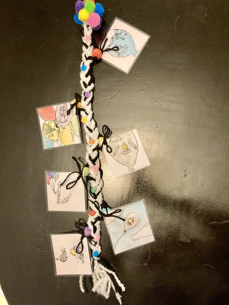 MlleSheppard's tweet photo. Today in class we finished up our story vines based on our favourite picture books. I made mine based on the “Remember Balloons”, a long time favourite. I can’t wait to hear my students’ amazing storytelling when we present on Monday! #storyvines #rdcrs https://t.co/GeOhZ3Pn2o