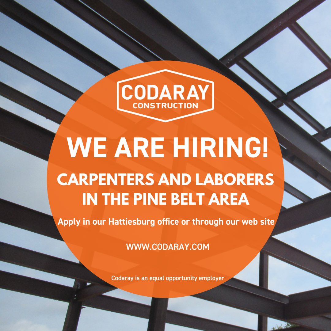 CodarayC's tweet photo. Apply in person in Hattiesburg or on-line https://t.co/ScZF8UnnGr https://t.co/muvRVXKVeV