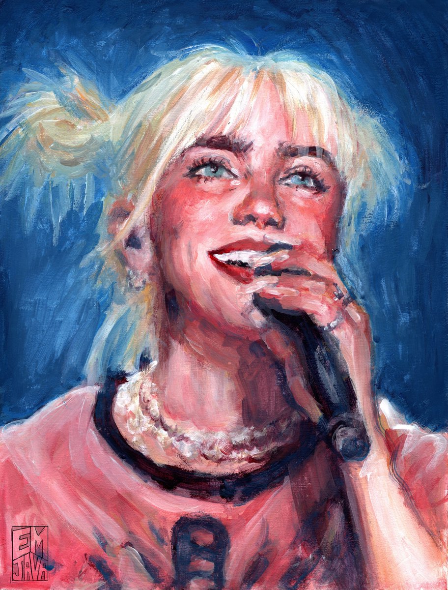 Emi_java's tweet photo. Billie!!!!!                                                                                                                Done in about 5 hours, gouache on illu board @billieeilish #hte #billieeilish #billieeilishart #portrait https://t.co/OiVTxajY5z