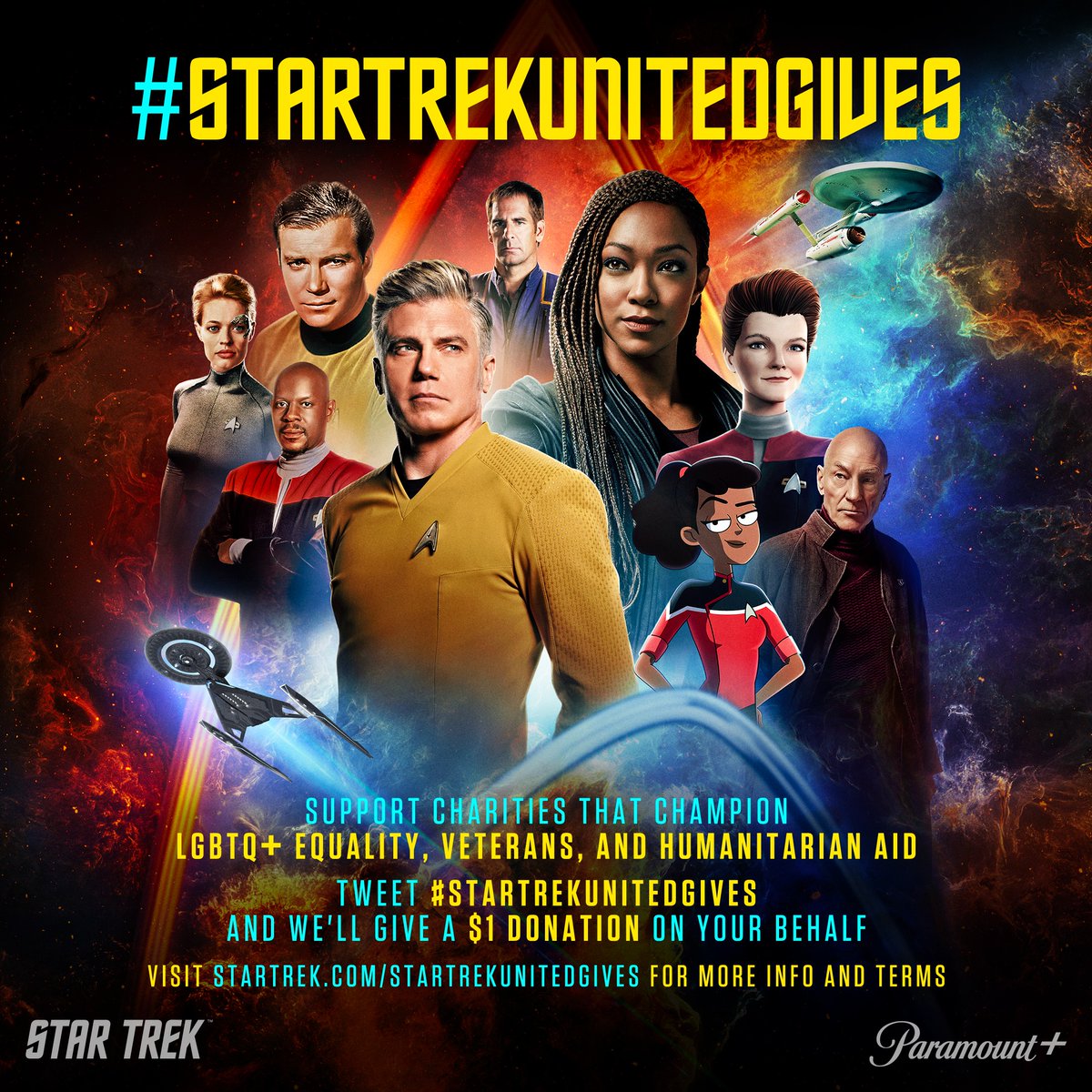 StarTrekOnPPlus's tweet photo. There's still time to do some good! Until 11:59pm PT tonight, @StarTrek will donate $1 on behalf of each person who tweets #StarTrekUnitedGives. Hit it! https://t.co/fwz1x7Fn1R