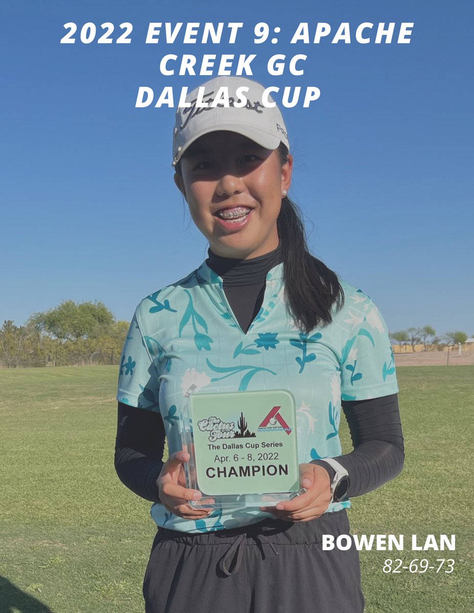 THECACTUSTOUR's tweet photo. With scores of 82-69-73, 15 year old Bowen Lan wins @ApacheCreekGC ππΌ Congratulations Bowen!
#thecactustour #minitour #cactustour #progolf #golf #womensgolf #azgolf #az #arizona #apachecreekgolfcourse #apachecreek #sheissport #womensupportingwomen #womensprogolf #dallascup https://t.co/Bfe2XPgzoJ
